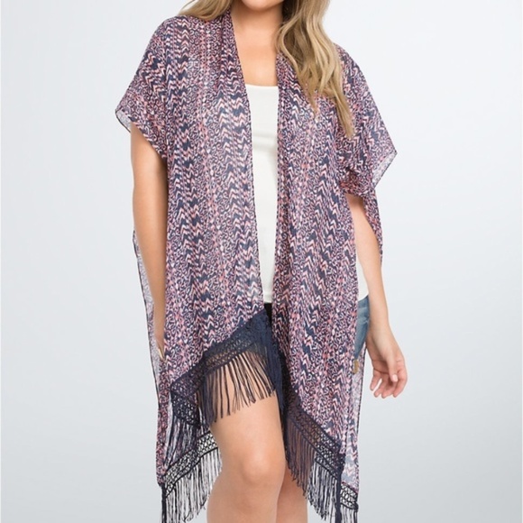 torrid Tops - TORRID Wrap O/S Plus Size Ruana Kimono Festival Fringe Top Tunic Length NWT